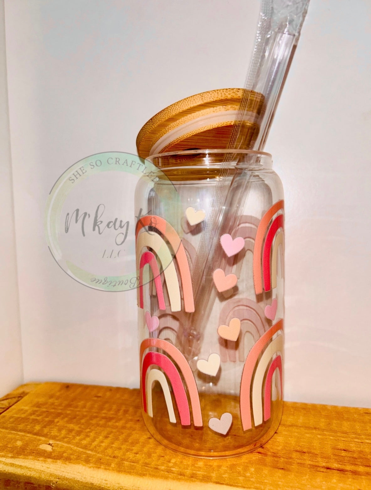 Boho Rainbow 16oz Glass Can