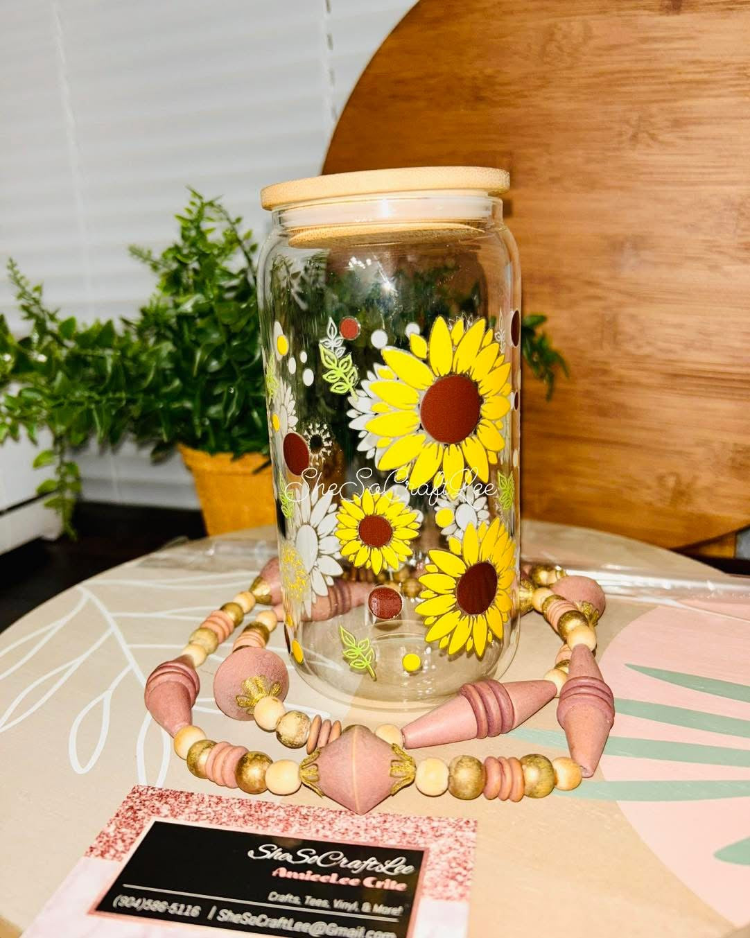 Sunflower Wrapped 16oz Glass Can
