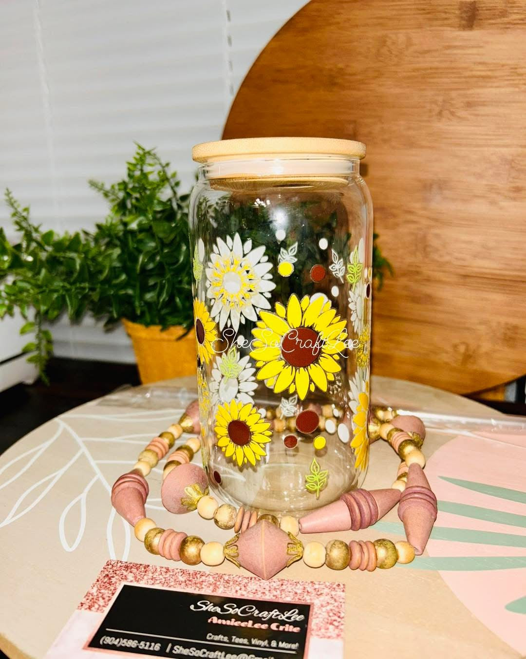 Sunflower Wrapped 16oz Glass Can