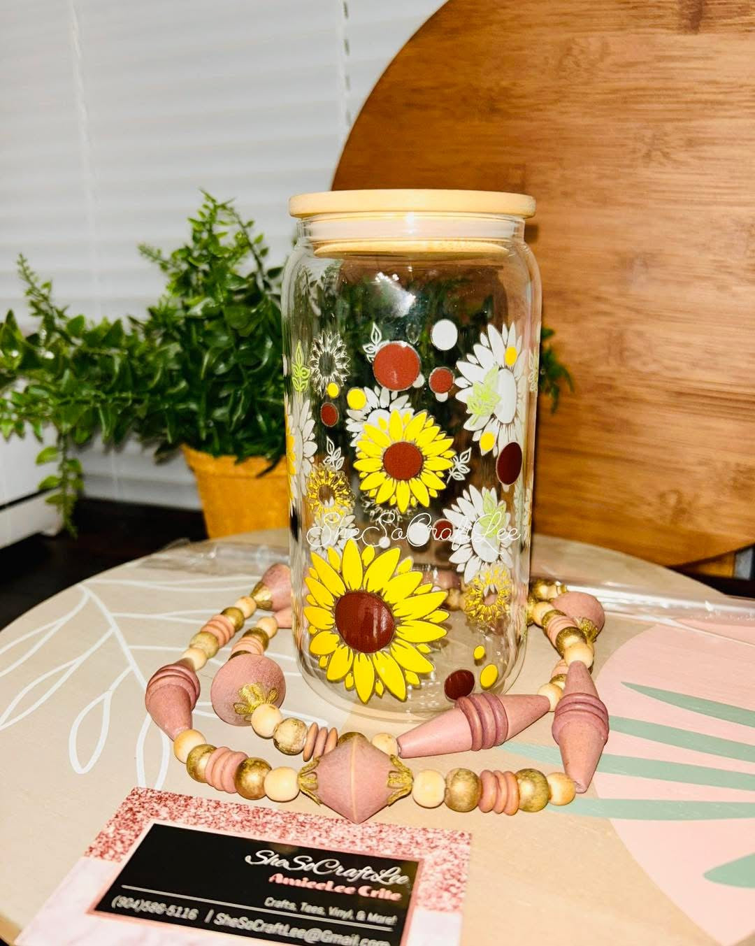 Sunflower Wrapped 16oz Glass Can