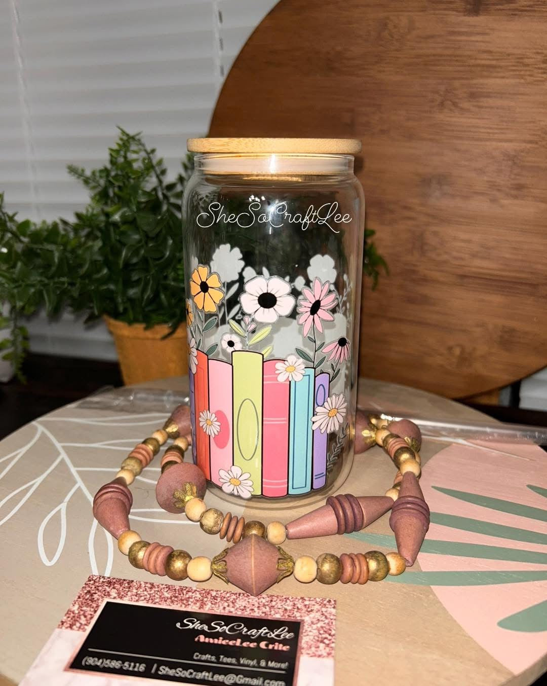 Floral Books 16oz Glass Can