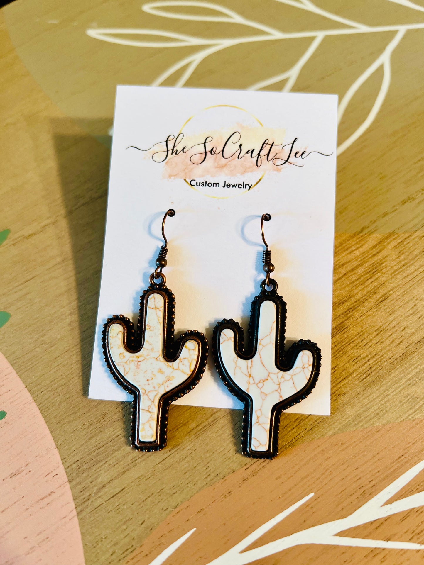 Bronze Cactus Dangle Earrings