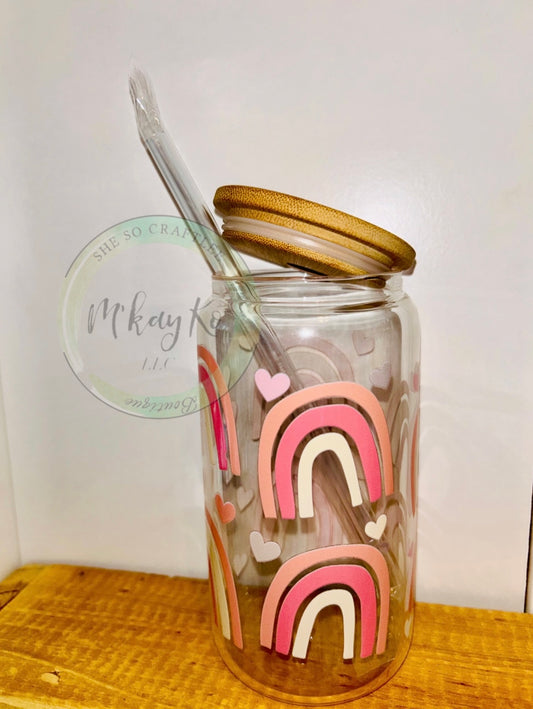 Boho Rainbow 16oz Glass Can