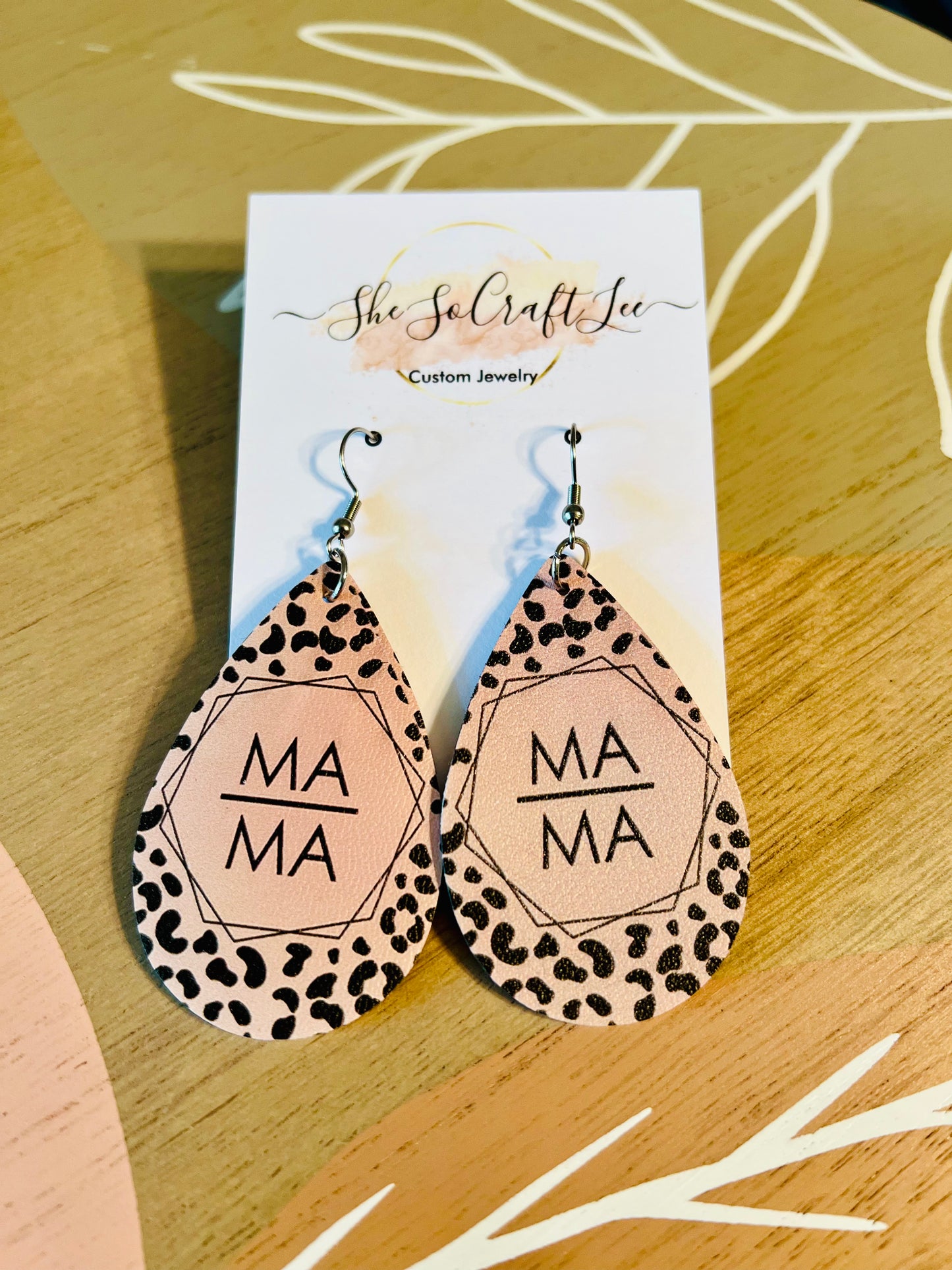 Mama Leopard Faux Leather Earrings