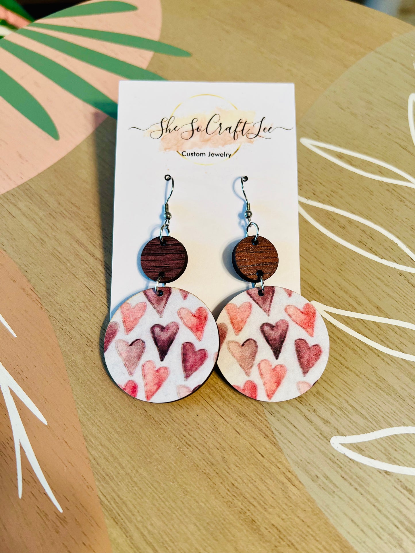 Hearts Wooden Earrings