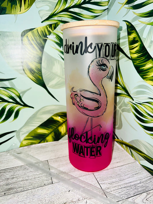 Flamingo 25oz Skinny Glass Tumbler